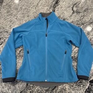 REI Jacket Womens Small Blue Teal Fleece Mock Neck Full Zip Pockets Casual #548